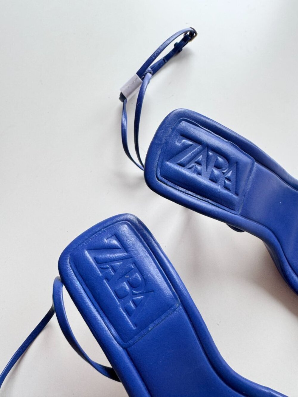 NWOT ZARA Blue Leather Square Toe Strappy High Heel Wraparound Sandals, Size 35 - Picture 3 of 14